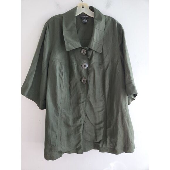Lane Bryant Dark Olive Green Linen Blend Shacket (Jacket/Top Combo) size 26 - Picture 1 of 8